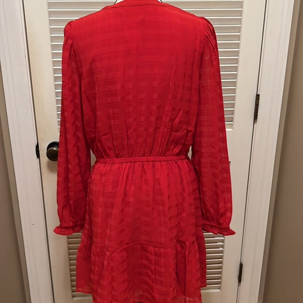 Loft Plaid Pintucked Tiered Flare Dress in Red, Size Medium - Picture 12 of 16